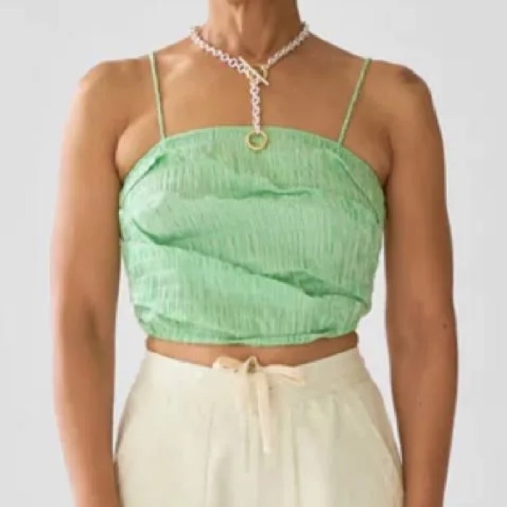 Wray NYC - Wrapped Bandeau Top - Green and White Lawn Stripe -2XL